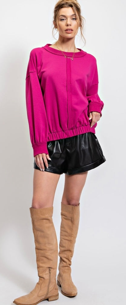 Magenta Raw Seam Detail Top