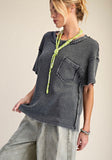 Washed Waffle Knit Top/Black