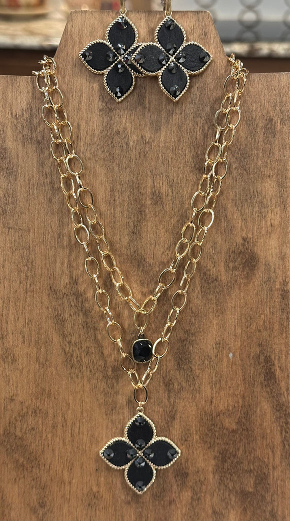Clover Double Gold Chain Austrian Crystal Necklace