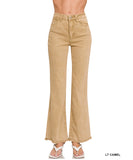 Acid Wash Frayed Hem Pant/ Camel