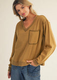 Olive Raw Seam Pocket Top