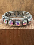 Metal Large Rhinestone Stretch Bracelet/ Round