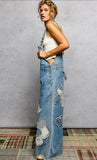 Floral Patch Overalls/ Denim