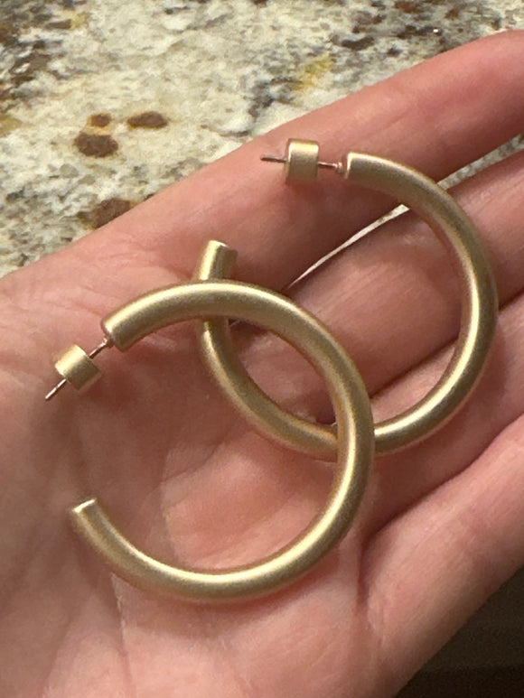 Water Resistant Medium Matte Gold Hoop