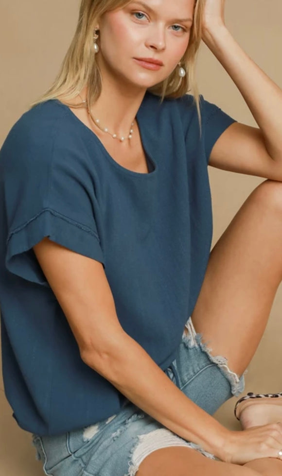 Linen Blend Adjustable Hem Top
