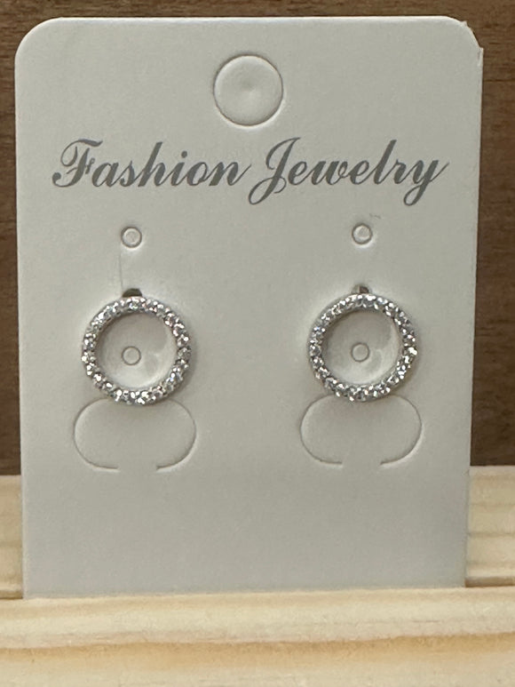 Sterling Silver CZ Pave Circle Stud Earring