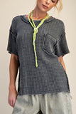 Washed Waffle Knit Top/Black