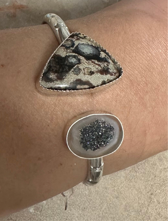 Leopard skin Jasper & Druzy cuff bracelet