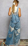 Floral Patch Overalls/ Denim