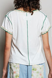 V Neck Green Trim Top