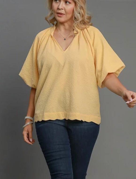 Plus Bubble Sleeve Seersucker Top