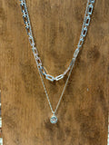WR Double Layered Chain & Rhinestone Necklace