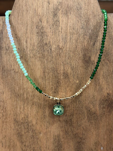 Green Ombré Beaded Necklace with Austrian Crystal