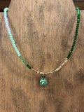 Green Ombré Beaded Necklace with Austrian Crystal