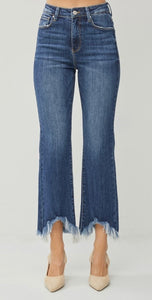 Risen High Rise Raw Hem Ankle Bootcut Jean