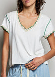 V Neck Green Trim Top