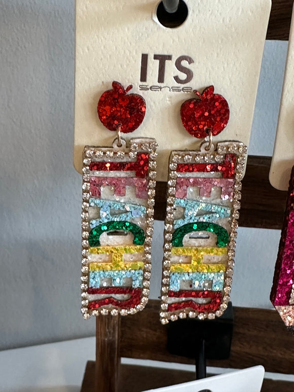 GLITTER & RHINESTONE TEACHER EARRING