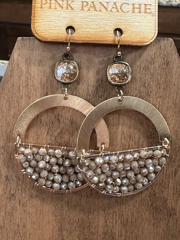 Gold Bead Half Circle Austrian Crystal Dangle Earring