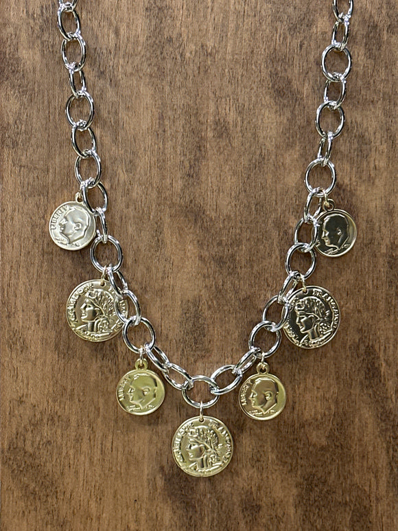 Two-Tone Gold & Silver Coun Necklace