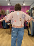 Floral Embroidery Top/ Peach Pink