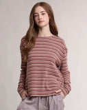 Striped Relaxed Long Sleeve Top/ Marsala