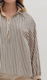 Black Tan Stripe Banded Cuff Top