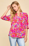 Liz Smock Sleeve Top/Pink Floral