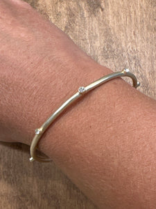 Matte Gold Tone Bezel CZ Bangle Bracelet