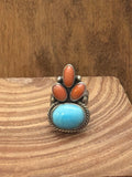 Turquoise & Coral Ring