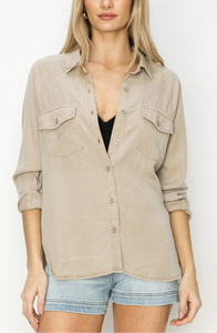 Taupe Tencel Button Down Shirt