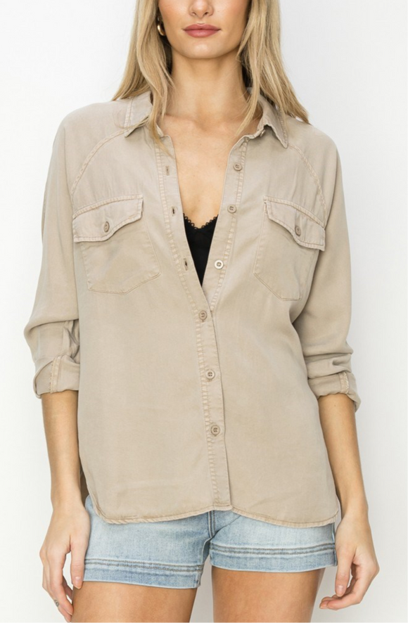 Taupe Tencel Button Down Shirt
