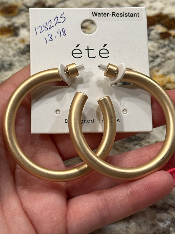 Water Resistant Large Matte Gold Tone Hoop