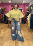 Embroidered Wide Leg Jean