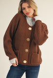 Gold Button Cardigan/ Mocha