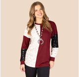 Rust leopard sequin color block shirt