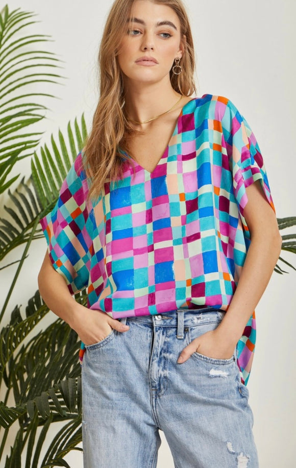 Multi check V-Neck top