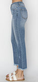 RISEN LIGHT MID RISE STRAIGHT RAW HEM JEAN