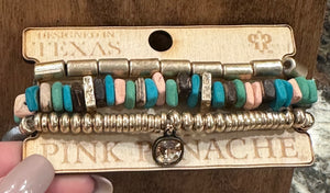 Coconut Shell Bracelet Trio with Austrian Crystal