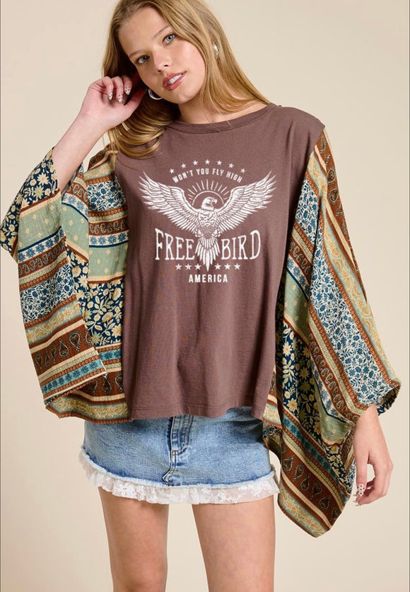 Freebird Top Brown Multi