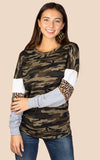 Camo color block sleeve shirt