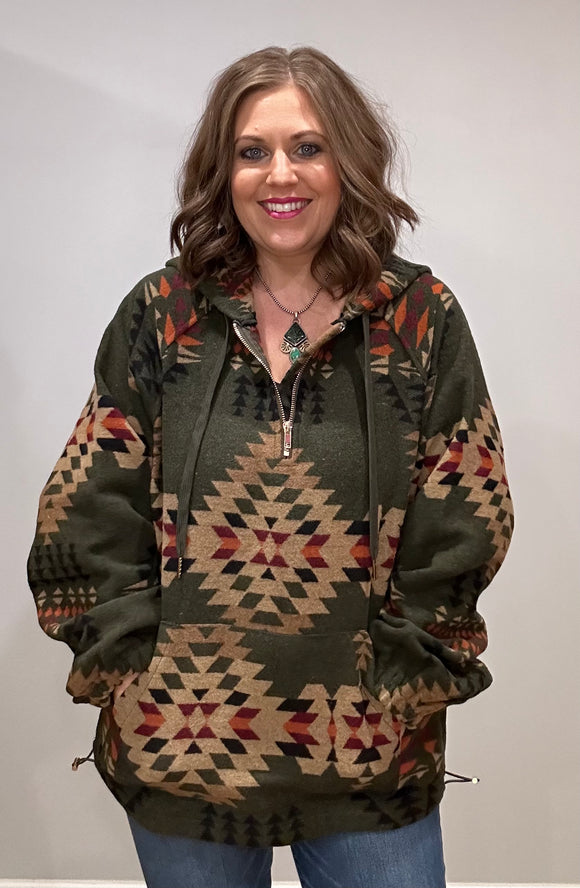 Olive Aztec Pullover