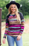 Multi stripe and sequin long sleeve shirt