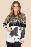 Leopard cow print sequin long sleeve shirt