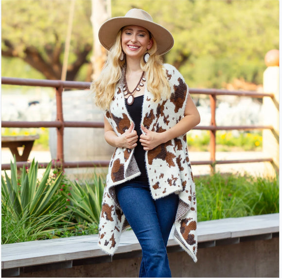 Cow Print Woolen Vest