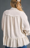 Half button frayed edge top
