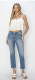 RISEN LIGHT MID RISE STRAIGHT RAW HEM JEAN
