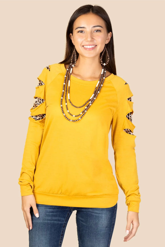 Leopard Slit sleeve shirt