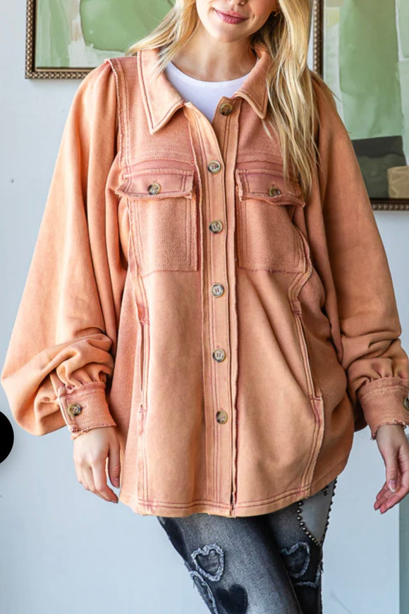 Balloon Sleeve Button Down Shacket
