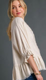 Half button frayed edge top
