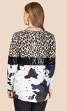 Leopard cow print sequin long sleeve shirt